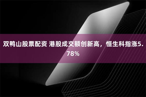 双鸭山股票配资 港股成交额创新高，恒生科指涨5.78%