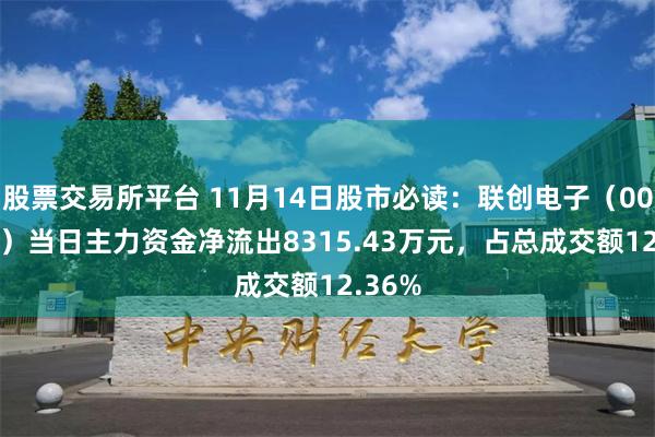 股票交易所平台 11月14日股市必读：联创电子（002036）当日主力资金净流出8315.43万元，占总成交额12.36%